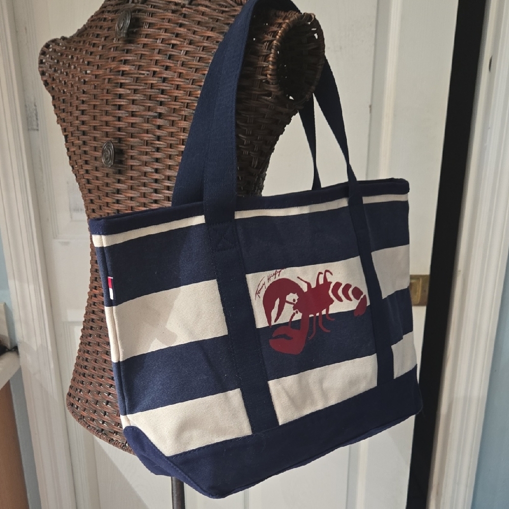 Tommy Hilfiger Navy and Cream Striped Tote